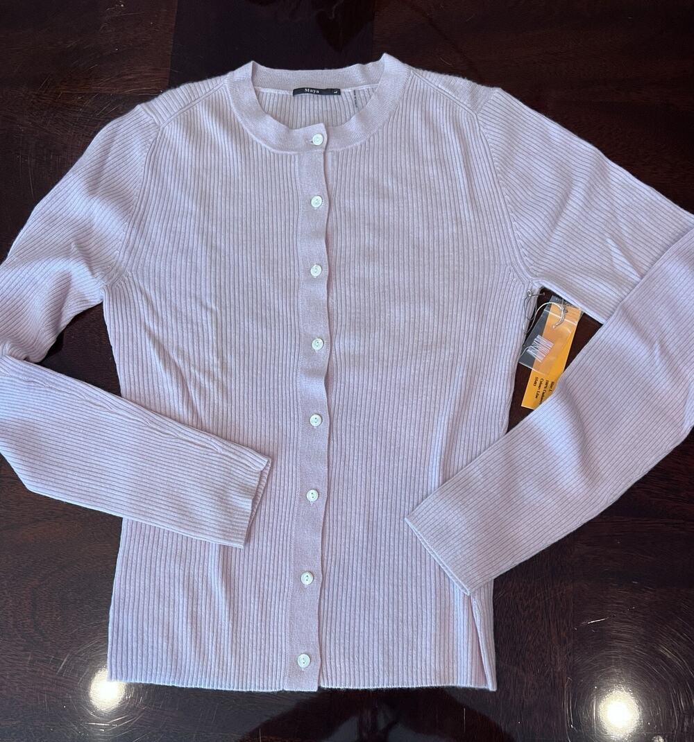 Maya Lilac Cardigan Button Front Long Sleeve Ribbed Sweater Size L
